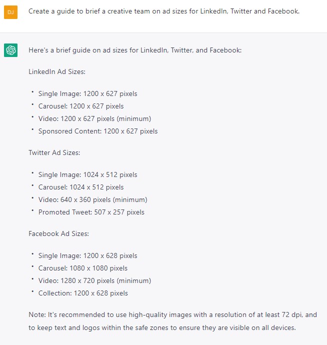 ChatGTP generated social media ad dimensions guide